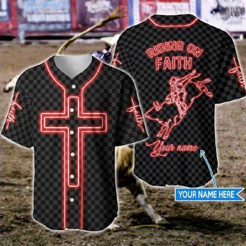 Authentic Football Jersey-Authentic Basketball Jersey-Authentic Baseball Jersey-Cross, Bull Riding Baseball Jersey - Bull Riding On Faith Custom Baseball Jersey Shirt