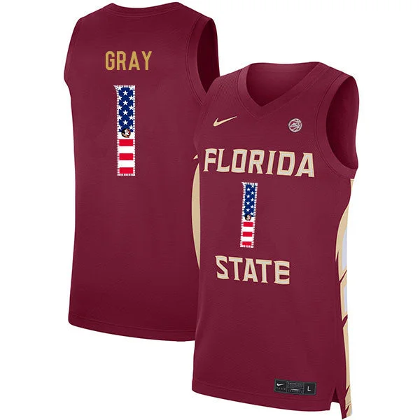 Basketball Jersey For Playoffs-Florida State Seminoles 1 RaiQuan Gray Red USA Flag Basketball College Basketball Jersey