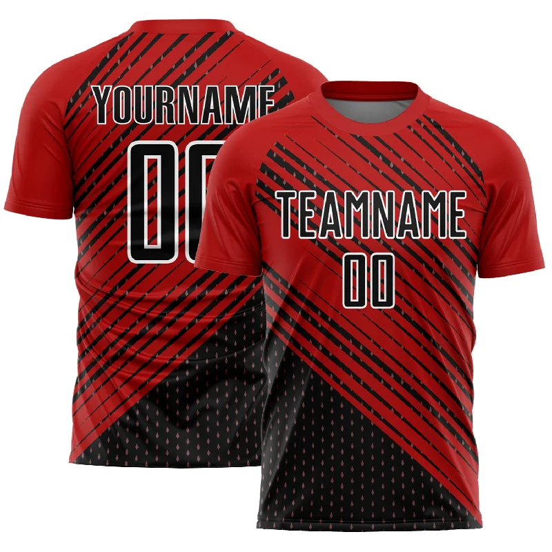 Football Jersey For Fans Of The Game-Custom Red Black-White Diagonal Lines Sublimation Soccer Uniform Jersey