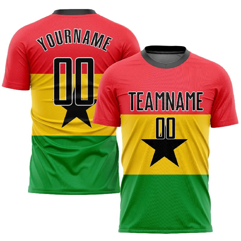 Football Jersey For Indoor Play-Custom Red Black Gold-Kelly Green Sublimation Ghanaian Flag Soccer Uniform Jersey