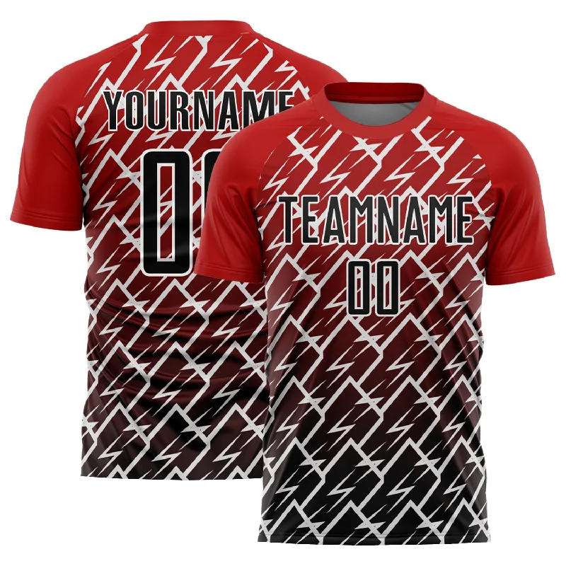 Football Jersey For Outdoor Play-Custom Red Black-White Lightning Sublimation Soccer Uniform Jersey