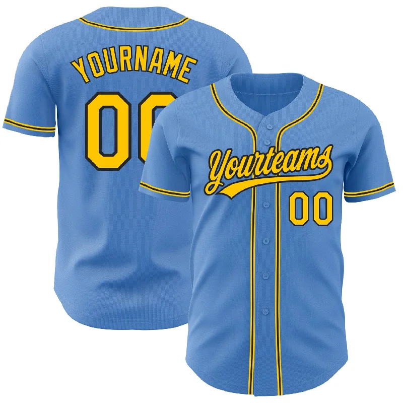 Football Jersey For Collectors-Basketball Jersey For Collectors-Solid Color Baseball Jersey-Custom Powder Blue Yellow-Black Authentic Baseball Jersey