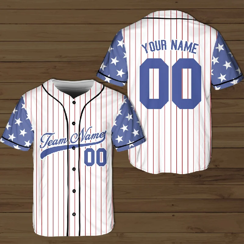 Football Jersey With Bold Prints-Basketball Jersey With Bold Prints-Baseball Jersey For Sports Events-Personalized USA Baseball Jersey, Custom Team Name Shirt, American Flag Baseball Jersey For Baseball Fans, Baseball Lovers, Patriotic Shirt