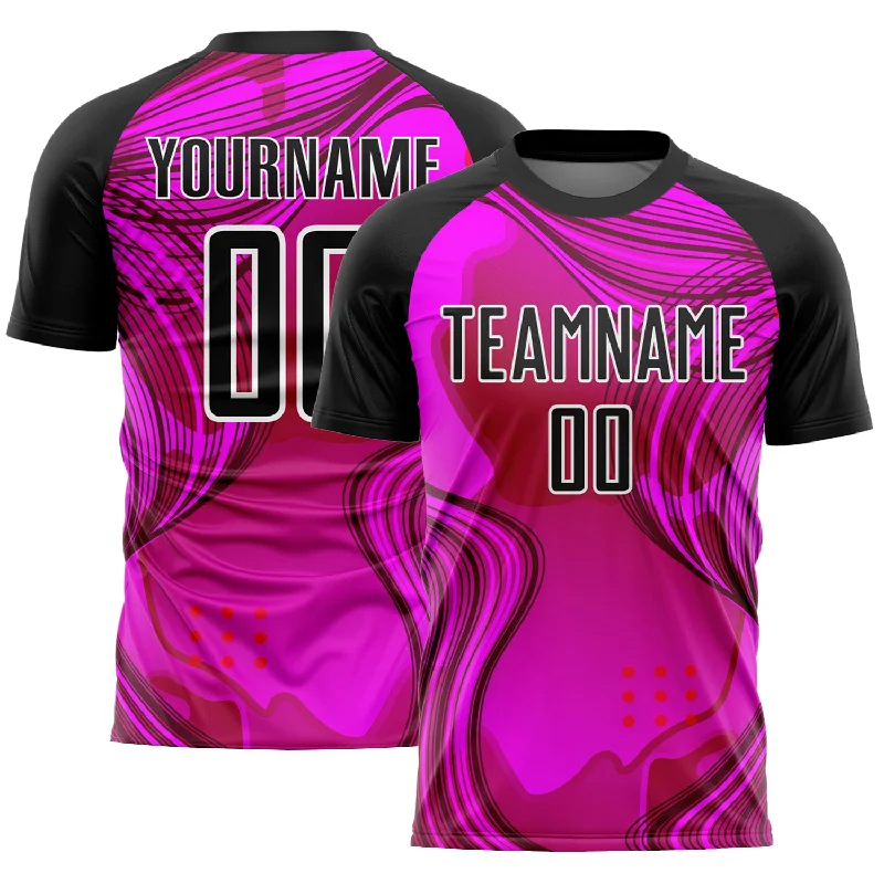 Football Jersey With Seamless Fit-Custom Hot Pink Black-White Waves Sublimation Soccer Uniform Jersey