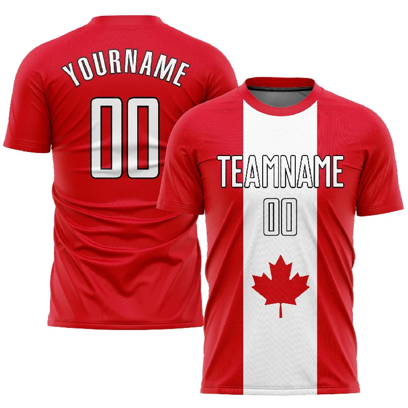 Football Jersey For Football Fans-Custom Red White-Black Sublimation Canadian Flag Soccer Uniform Jersey