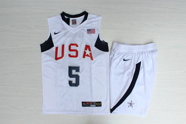 Basketball Jersey For College Teams-Team USA Basketball 5 Jason Kidd White Stitched Basketball Jersey(With Shorts)