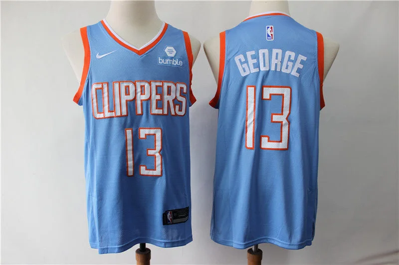 Basketball Jersey With Iconic Branding-Clippers 13 Paul George Blue City Edition Swingman Basketball Jersey