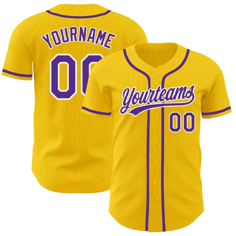 Football Jersey With Pro Team Design-Basketball Jersey With Youth League Design-Baseball Jersey With Split Color Design-Custom Yellow Purple-White Authentic Baseball Jersey