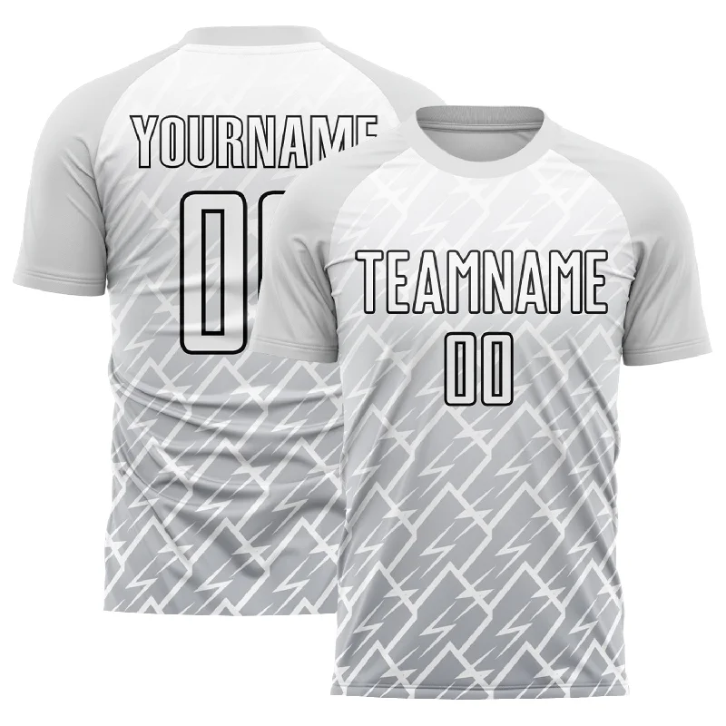 Football Jersey For Sports Events-Custom White Gray-Black Lightning Sublimation Soccer Uniform Jersey