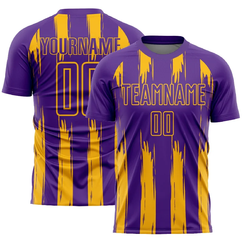 Football Jersey With Modern Touch-Custom Purple Gold Abstract Stripes Sublimation Soccer Uniform Jersey