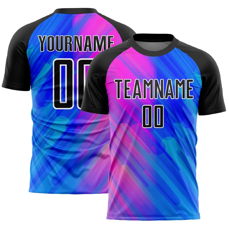 Football Jersey For The Serious Player-Custom Royal Black-Pink Lines Sublimation Soccer Uniform Jersey