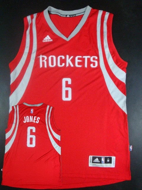 Basketball Jersey For Training Camps-Rockets 6 Jones Red Hot Printed New Rev 30 Basketball Jersey