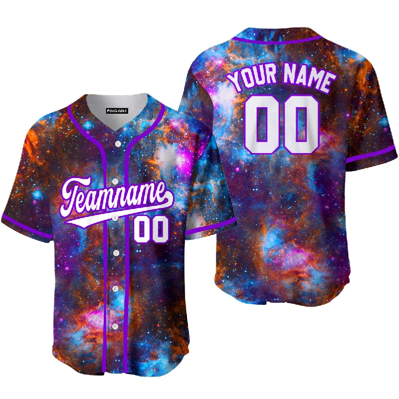 Youth Football Jersey-Youth Basketball Jersey-All-Star Baseball Jersey-Custom Galaxy Pattern White Orange Custom Baseball Jerseys For Men & Women