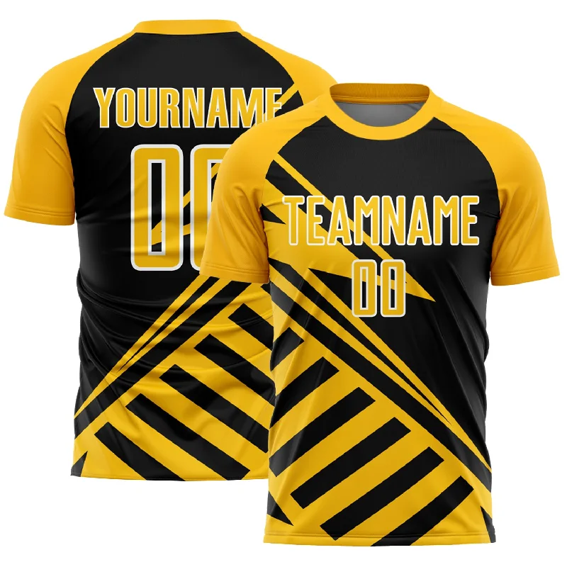 Football Jersey For All-Star Games-Custom Black Gold-White Lines Sublimation Soccer Uniform Jersey