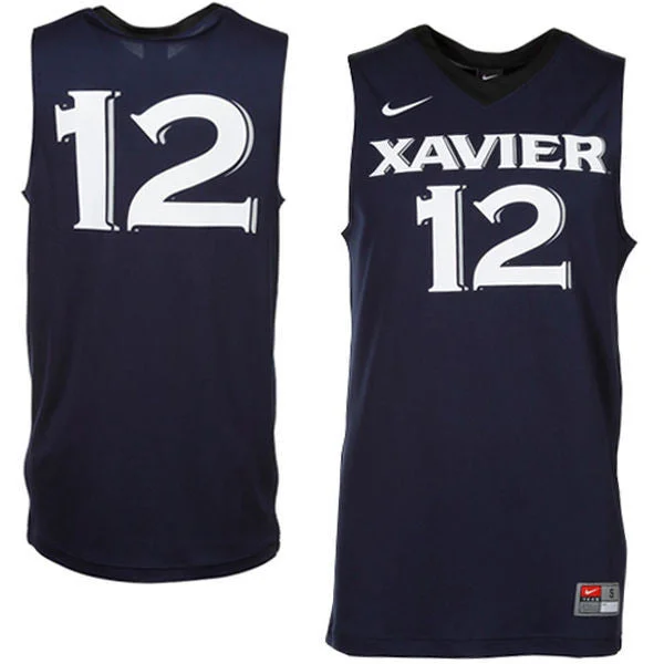 Basketball Jersey For Tall Men-Xavier Musketeers #12 Navy Blue Basketball College Basketball Jersey