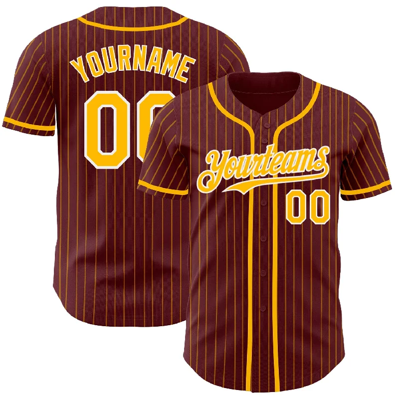 Away Football Jersey-Away Basketball Jersey-Official Baseball Jersey-Custom Burgundy Gold Pinstripe White Authentic Baseball Jersey