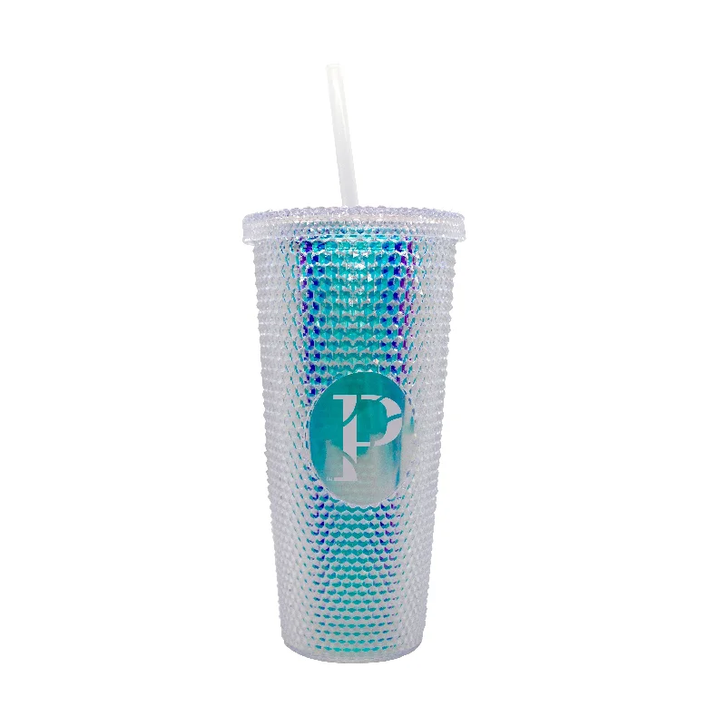 Team Mug With Baseball Stitching-Wisconsin Platteville 24oz Iridescent Studded Tumbler