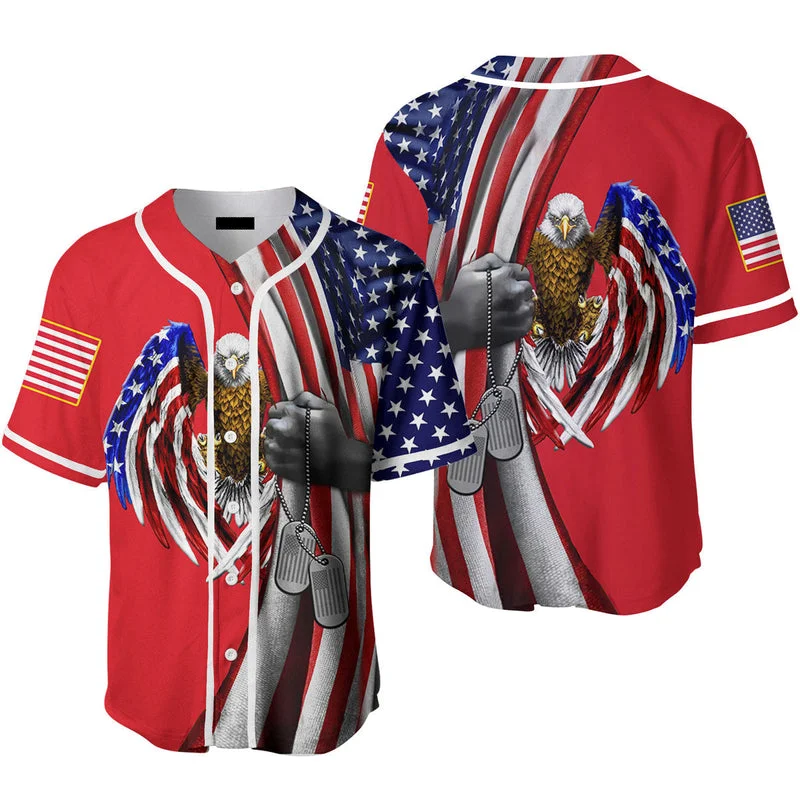 Football Jersey With Stitched Numbers-Basketball Jersey With Stitched Numbers-Baseball Jersey With Bold Colors-Eagle American Flag Patriotic Baseball Jersey, Idea Gift for Men & Women