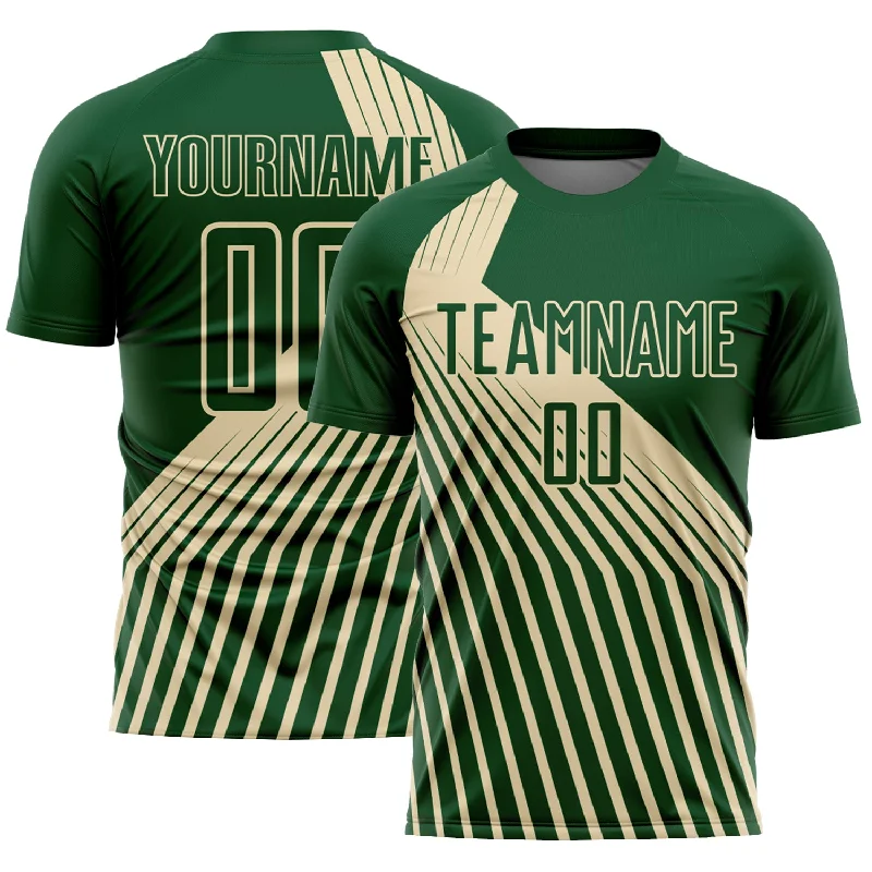 Youth Football Jersey-Custom Green Cream Lines Sublimation Soccer Uniform Jersey