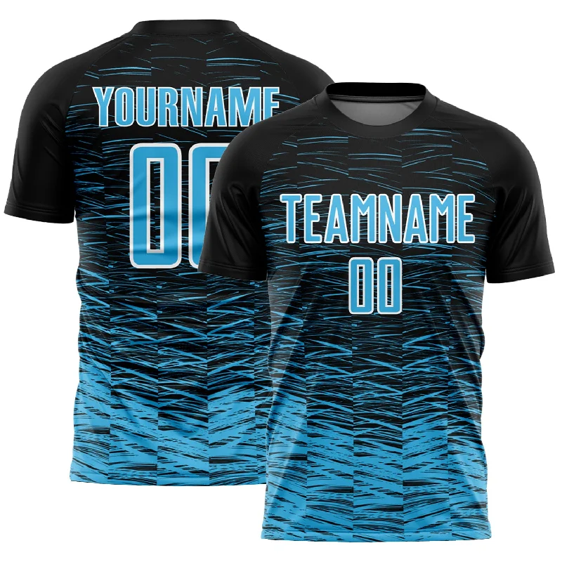 Football Jersey For High School Teams-Custom Black Sky Blue-White Line Sublimation Soccer Uniform Jersey