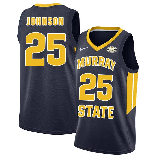 Basketball Jersey For Big Guys-Murray State Racers 25 Jalen Johnson Navy College Basketball Basketball Jersey