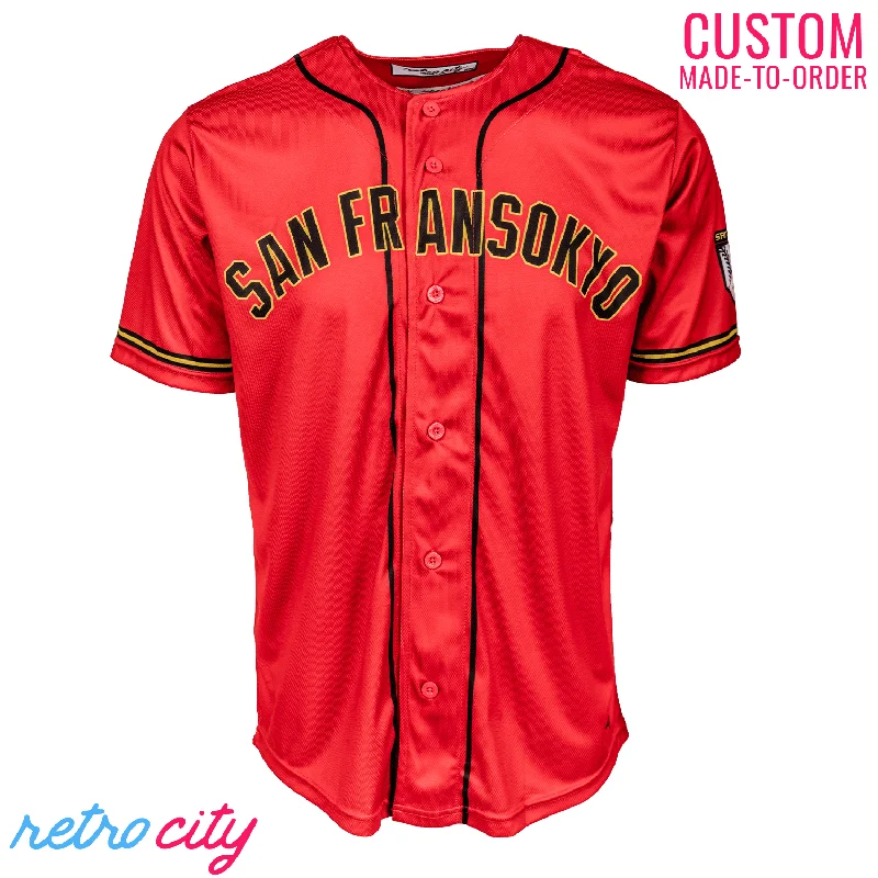 Football Jersey With Event Sponsor-Basketball Jersey With Team Uniform-Baseball Jersey With Artistic Lettering-San Fransokyo Ninjas Full-Button Baseball Jersey J2