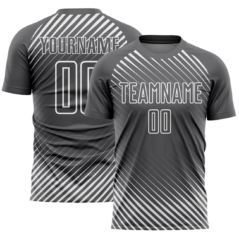 Football Jersey For New Players-Custom Steel Gray White Diagonal Lines Sublimation Soccer Uniform Jersey