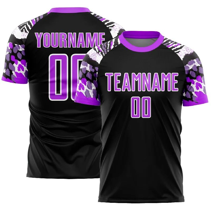 Football Jersey With Large Custom Prints-Custom Black Purple-White Animal Print Sublimation Soccer Uniform Jersey