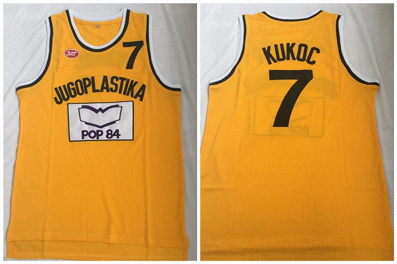 Basketball Jersey For College Teams-Jugoplastika Yugoslavia Croatia 7 Toni Kukoc Yellow Movie Stitched Basketball Basketball Jersey