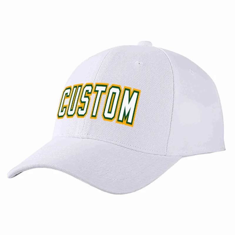 XXL Baseball Cap-Custom White White-Kelly Green Curved Eaves Sport Baseball Cap Design for Men/Women/Youth