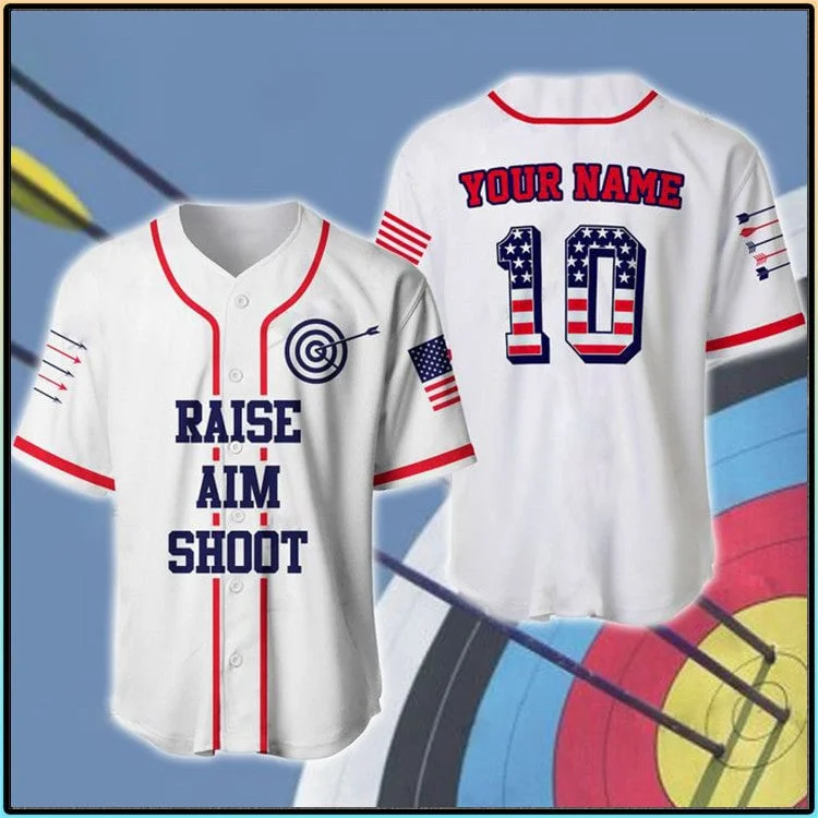 Football Jersey With Custom Print-Basketball Jersey With Fan Edition-Baseball Jersey With Home City Name-Darts American Flag Raise Aim Shoot Personalized And Number Baseball Jersey