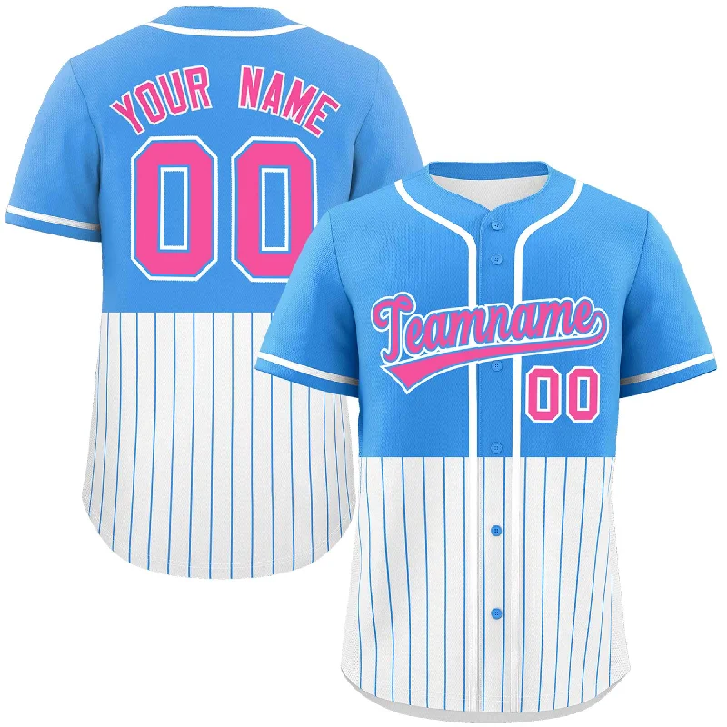 Heavyweight Football Jersey-Heavyweight Basketball Jersey-Lightweight Baseball Jersey-Custom Powder Blue White Personalized Half Stripe Design Authentic Baseball Jersey