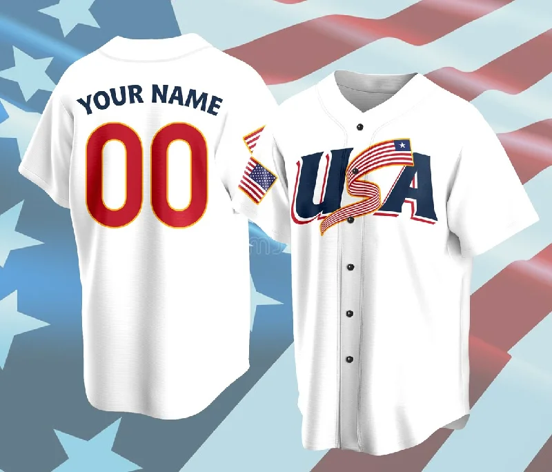 Football Jersey With Stitched Numbers-Basketball Jersey With Stitched Numbers-Baseball Jersey With Bold Colors-Personalized Name USA Flag Baseball Jersey For Female Baseball Fans,American Patriotic Gift For Baseball Lovers In The US,4th Of July Jersey