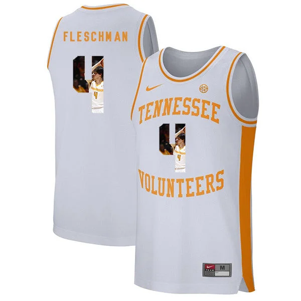 Basketball Jersey For School Events-Tennessee Volunteers 4 Jacob Fleschman White Fashion College Basketball Basketball Jersey