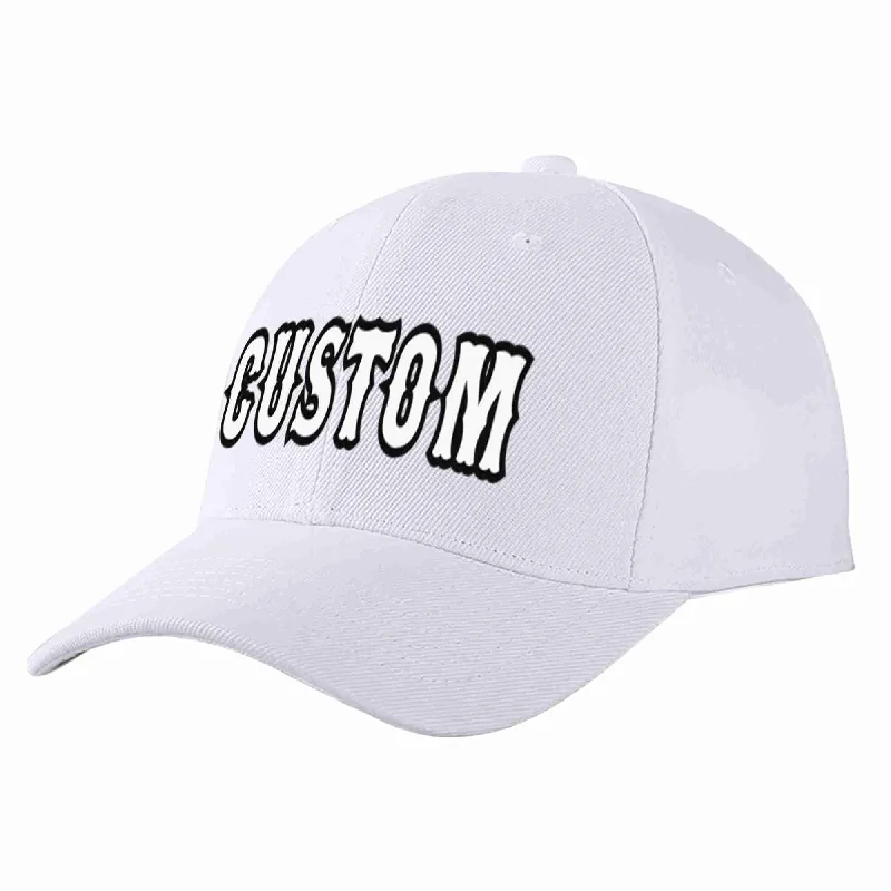 Baseball Cap For Gym Lovers-Custom White White-Black Curved Eaves Sport Baseball Cap Design for Men/Women/Youth