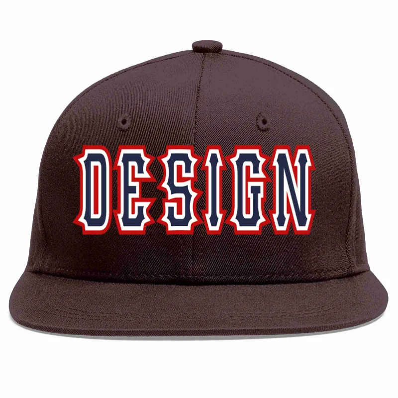 Cool Baseball Cap-Custom Brown Navy-White Flat Eaves Sport Baseball Cap Design for Men/Women/Youth