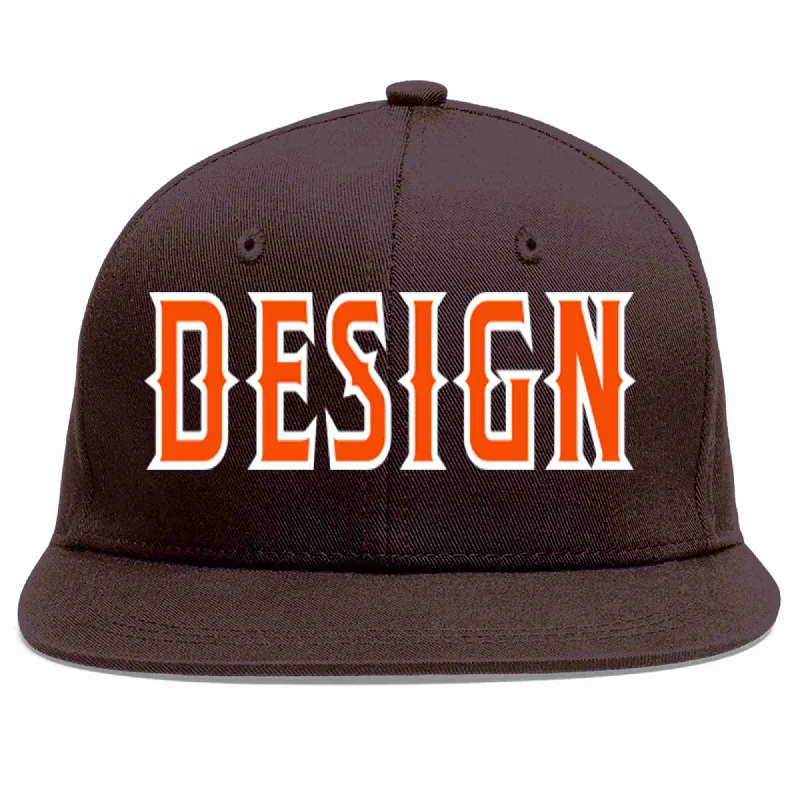 Toddler Baseball Cap-Custom Brown Orange-White Flat Eaves Sport Baseball Cap Design for Men/Women/Youth