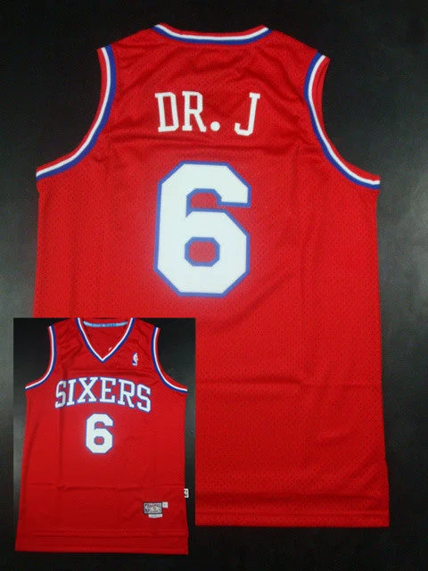 Basketball Jersey For Seasoned Players-76ers 6 DR.J Red Basketball Jerseys