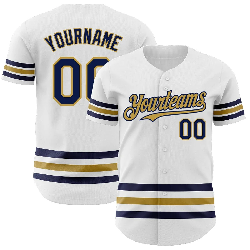 Football Jersey With Recycled Fabric-Basketball Jersey With Recycled Fabric-Baseball Jersey With Digital Print-Custom White Navy-Old Gold Line Authentic Baseball Jersey