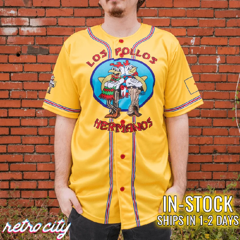 Practice Football Jersey-Practice Basketball Jersey-Home Baseball Jersey-Los Pollos Hermanos Gus Fring Full-Button Baseball Jersey *IN-STOCK*