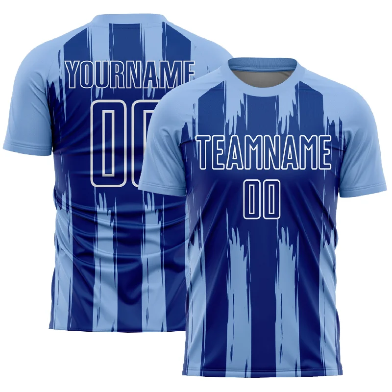 Football Jersey For Game Uniforms-Custom Light Blue Royal-White Abstract Stripes Sublimation Soccer Uniform Jersey