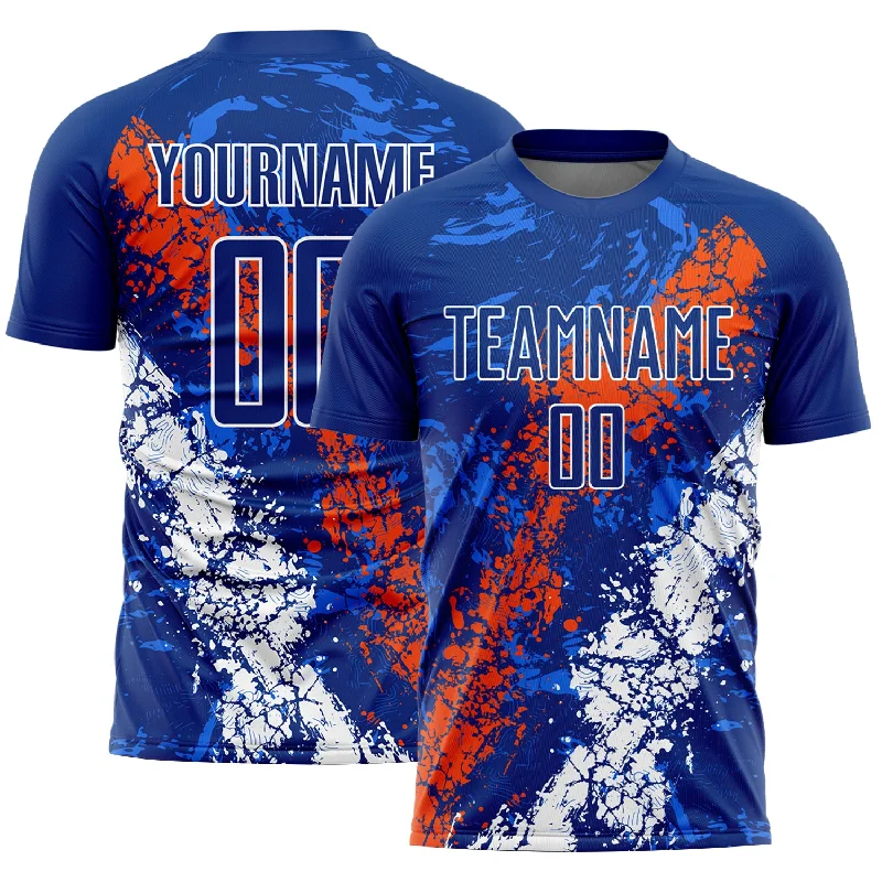 Football Jersey With Elastic Waistband-Custom Royal Orange-White Dripping Splatter Art Sublimation Soccer Uniform Jersey