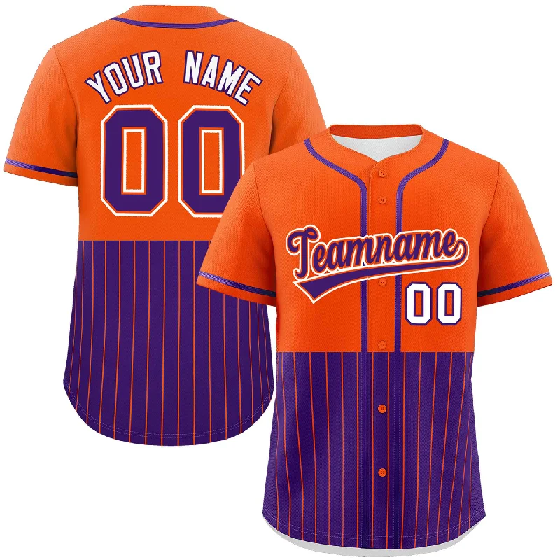 Retro Football Jersey-Retro Basketball Jersey-Retro Baseball Jersey-Custom Orange Purple Personalized Half Stripe Design Authentic Baseball Jersey