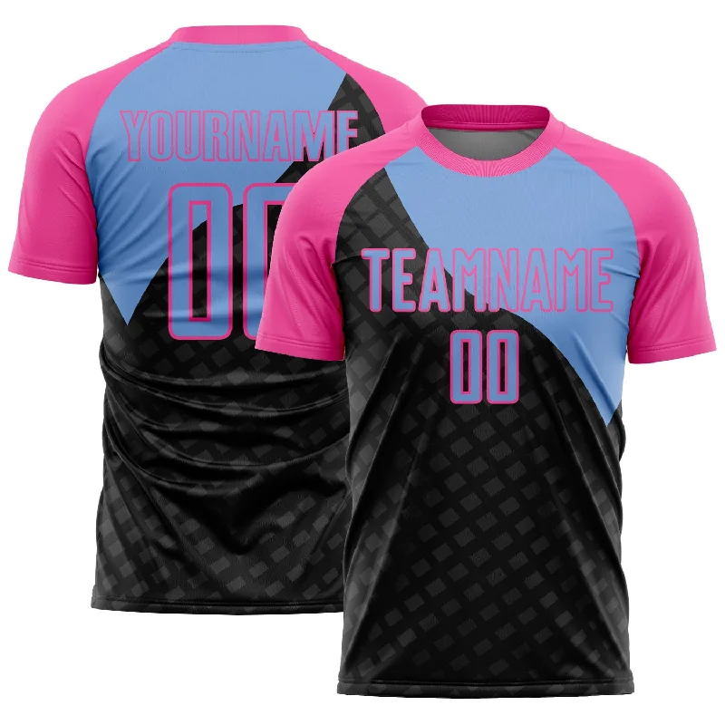 Football Jersey For Youth Teams-Custom Black Light Blue-Pink Curve Lines Sublimation Soccer Uniform Jersey