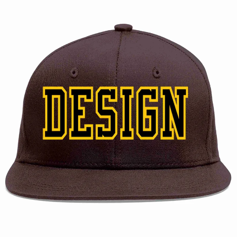 Suede Baseball Cap-Custom Brown Black-Gold Flat Eaves Sport Baseball Cap Design for Men/Women/Youth