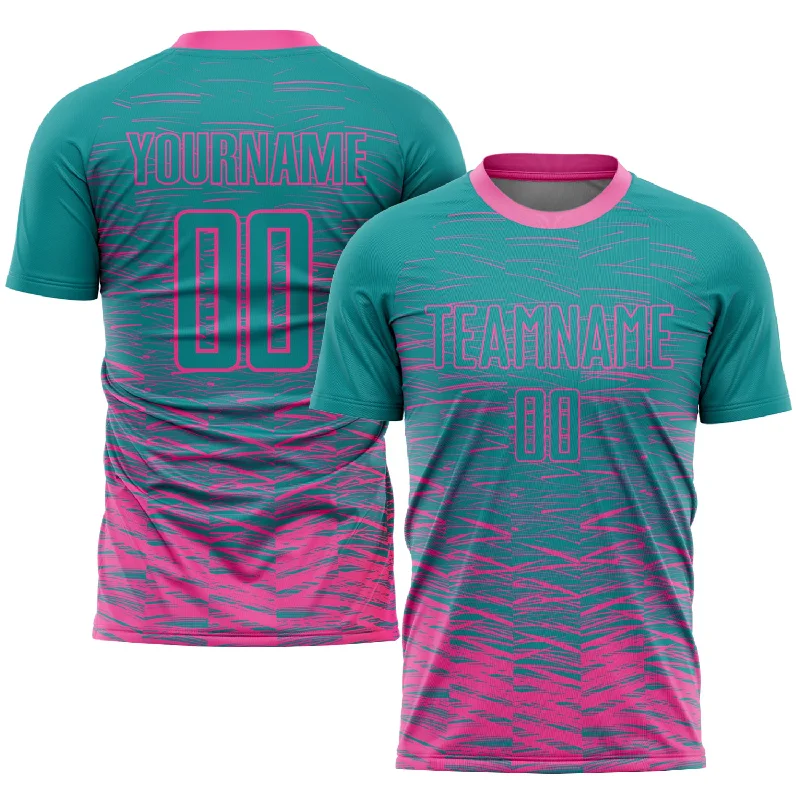 Football Jersey For Casual Wear-Custom Teal Pink Sublimation Soccer Uniform Jersey