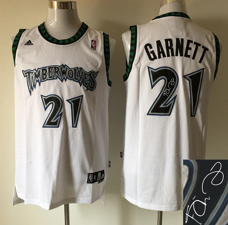 Custom Men’s Basketball Jersey-Timberwolves 21 Garnett White New Revolution 30 Signature Edition Basketball Jerseys