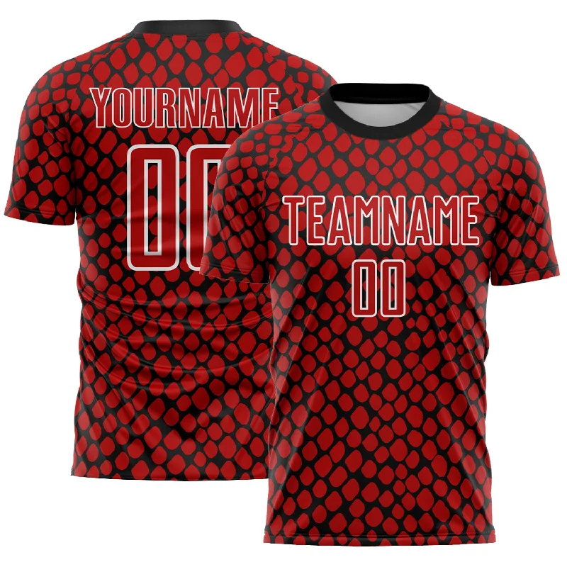 Football Jersey For Summer Tournaments-Custom Red Black-White Snake Skin Sublimation Soccer Uniform Jersey