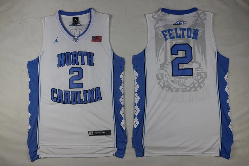 Basketball Jersey With Large Number Print-North Carolina Tar Heels 2 Raymond Felton White College Basketball Basketball Jersey