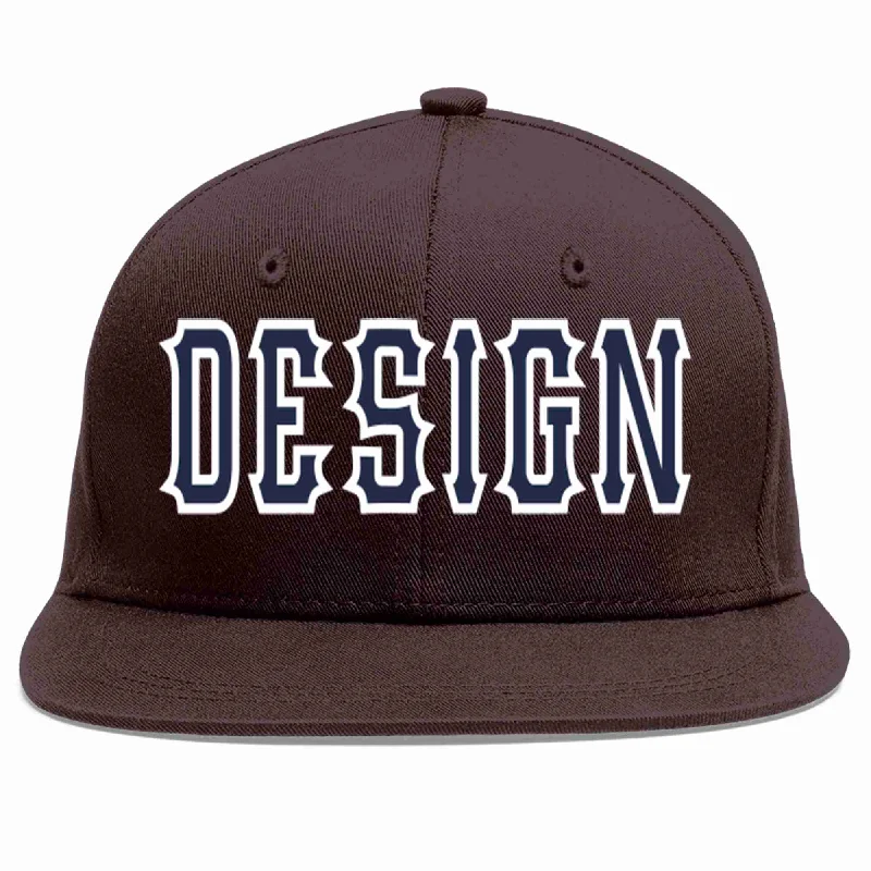 Reflective Baseball Cap-Custom Brown Navy-White Flat Eaves Sport Baseball Cap Design for Men/Women/Youth